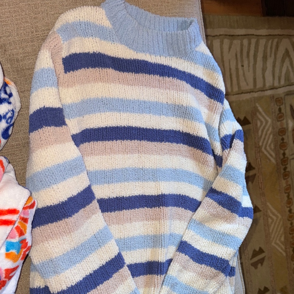 Studio Works Light Blue and White Knit Sweater